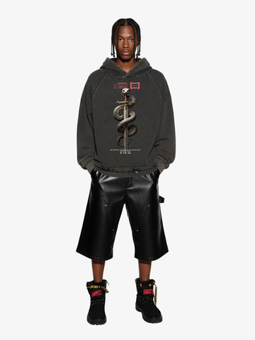 Vintage Washed Snake Staff Graphic Hoodie 