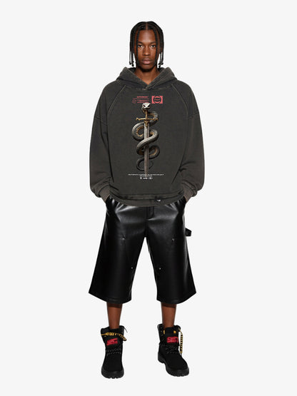 Vintage Washed Snake Staff Graphic Hoodie 
