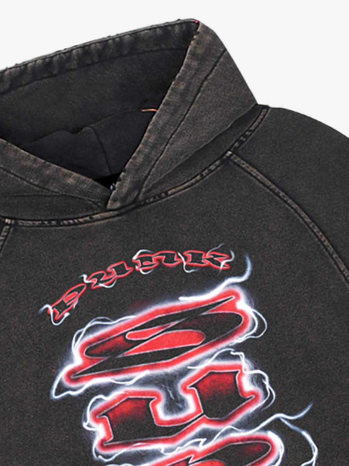 Logo Lightning Graphic Washed Distressed Hoodie
