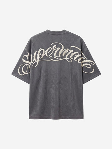 Red Lip Embroidered Suede Tee