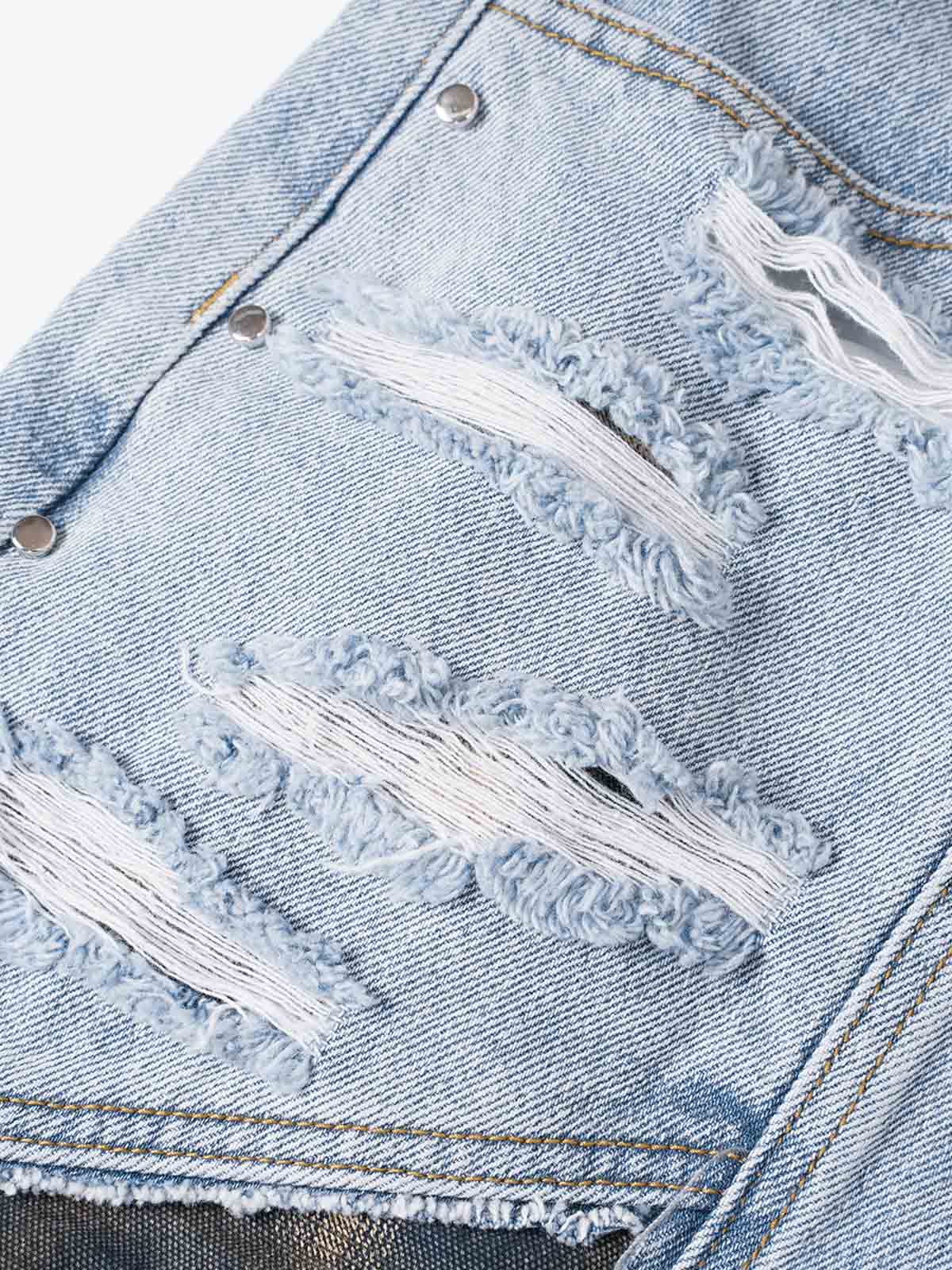 Retro Washed Plaid-Paneled Distressed Denim Set 