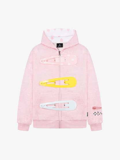 Detachable Hair Clip Decoration Zip Up Hoodie 