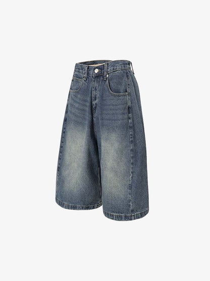 Washed Denim Wide Leg Jorts 