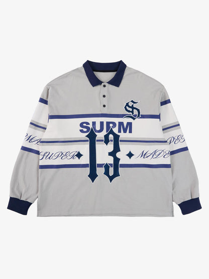 Gothic Number Stripe Rugby Collar Sweatshirt 