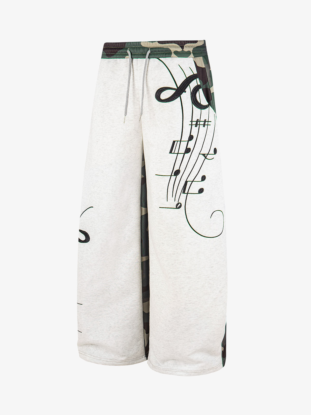 Music Note Graphic Camo Patchwork Baggy Sweatpants