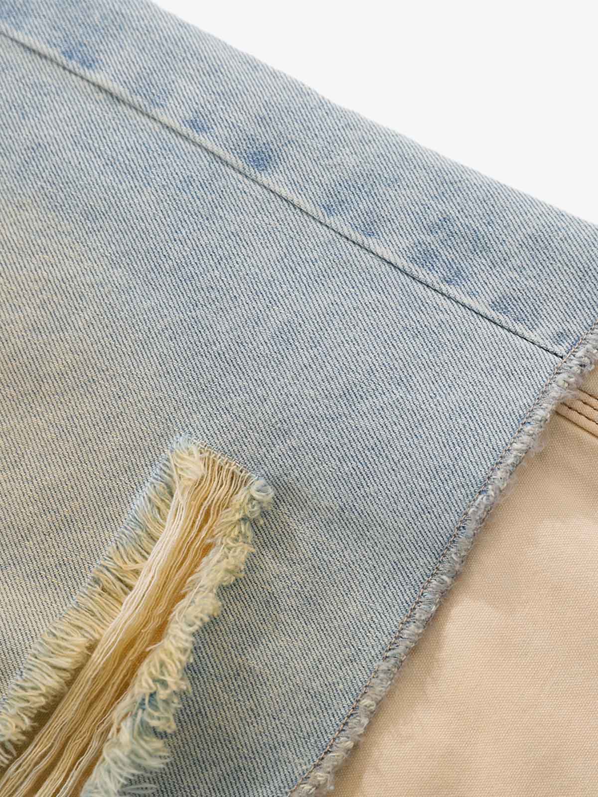 Faux Two-Piece Ripped Denim Shorts