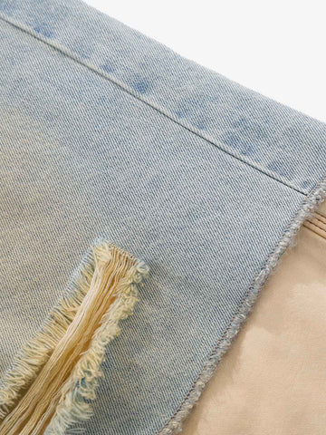 Faux Two-Piece Ripped Denim Shorts