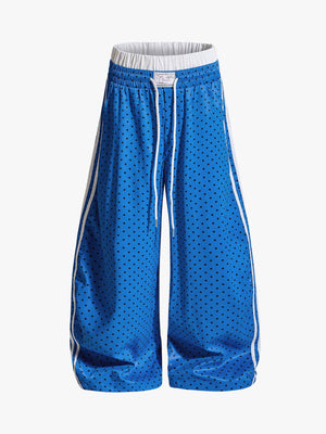 Retro Polka Dot Side Stripe Drawstring Baggy Pants
