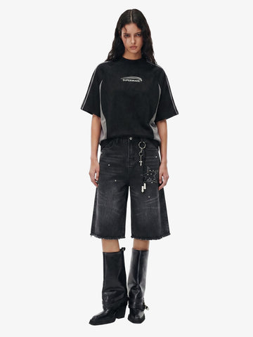 Raw Hem Star Rhinestone Jorts