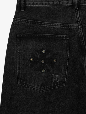 Vintage Washed Distressed Metal Ring Baggy Jeans 