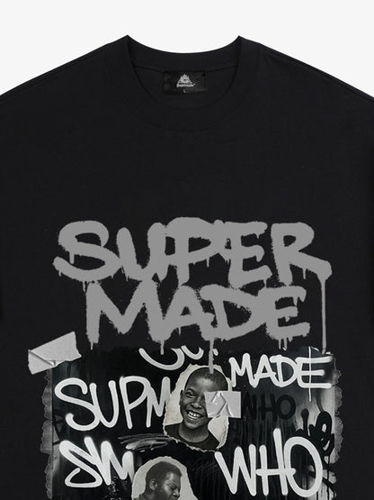 Streetwear Graffiti Character Collage Graphic T-Shirt 