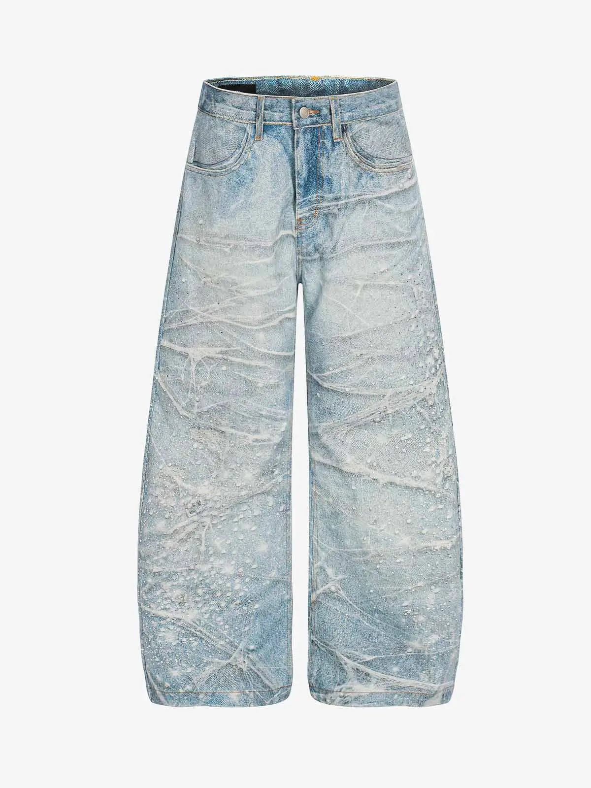 Vintage Washed Rhinestone Wide Leg Denim Jeans 