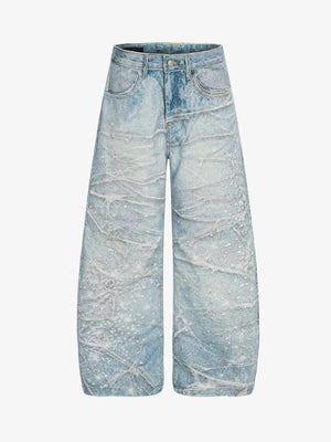 Vintage Washed Rhinestone Wide Leg Denim Jeans 