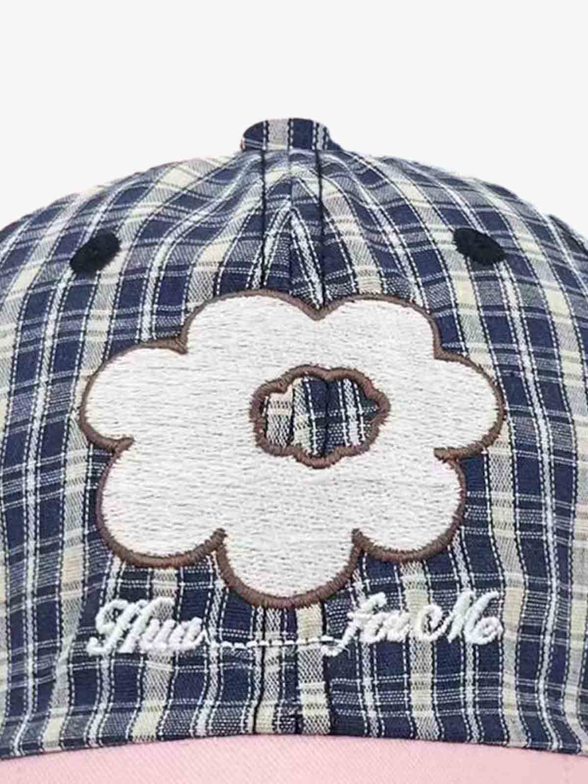Plaid Floral Embroidered Baseball Cap