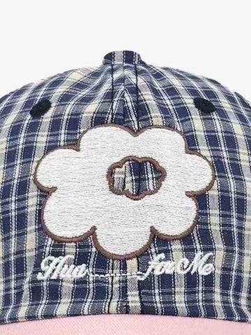 Plaid Floral Embroidered Baseball Cap