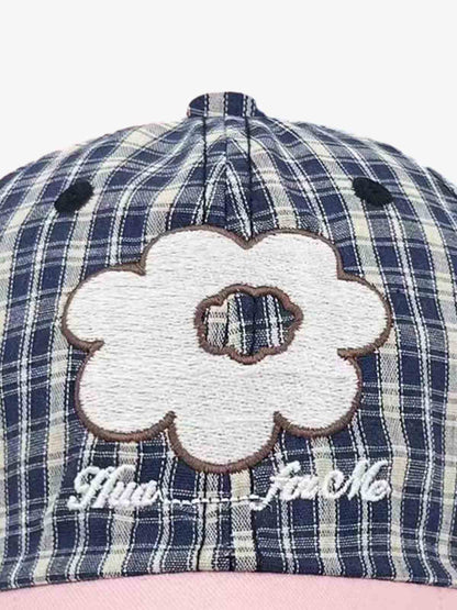 Plaid Floral Embroidered Baseball Cap
