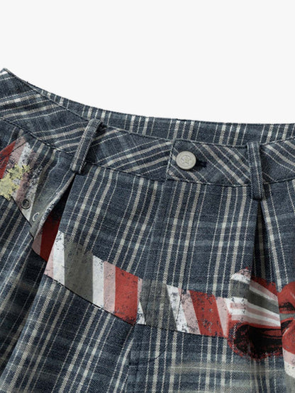 Plaid Cargo Wide-Leg Shorts