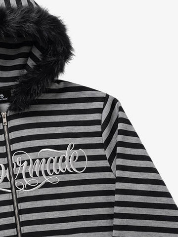 Striped Faux Fur Hoodie