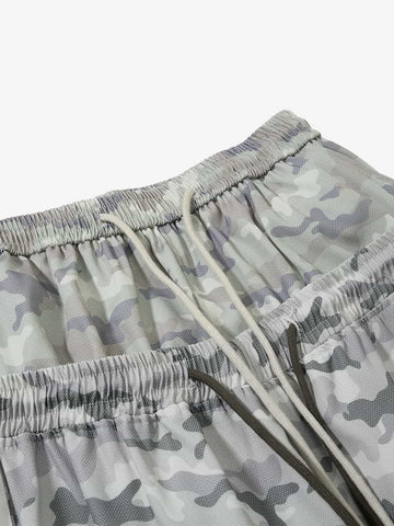 Double Waistband Elastic Waist Camo Side Panel Wide Leg Pants 