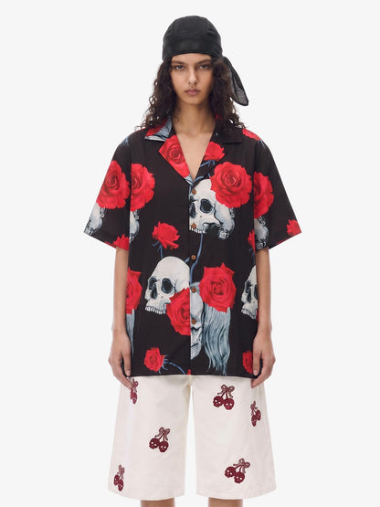 Gothic Skull Rose Cuban Shirt