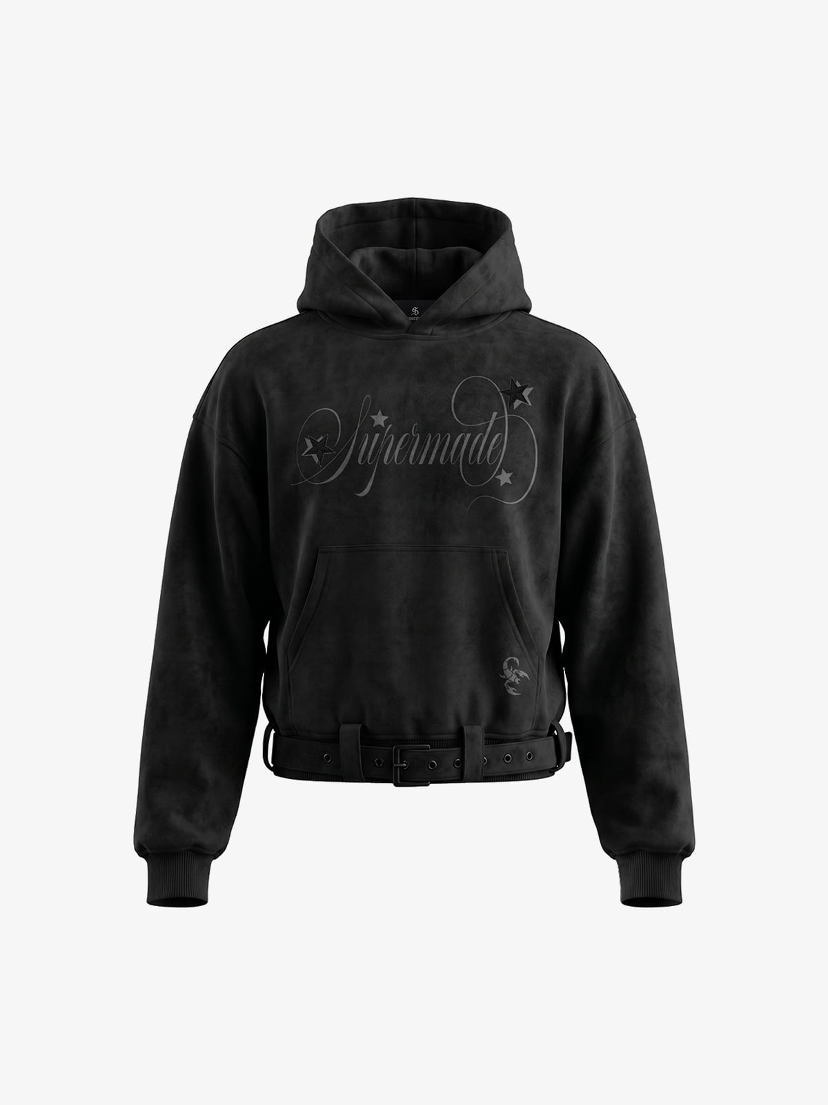 Belt Detail Suede Hoodie
