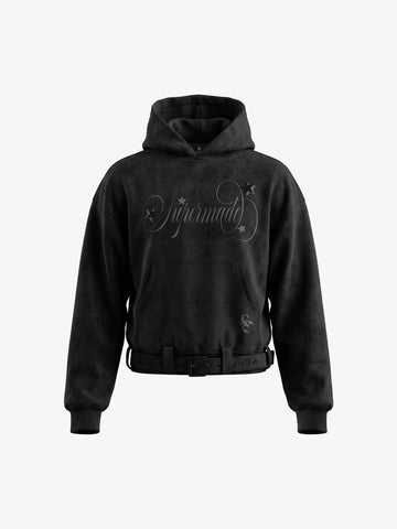Belt Detail Suede Hoodie