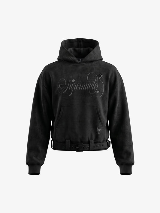 Belt Detail Suede Hoodie
