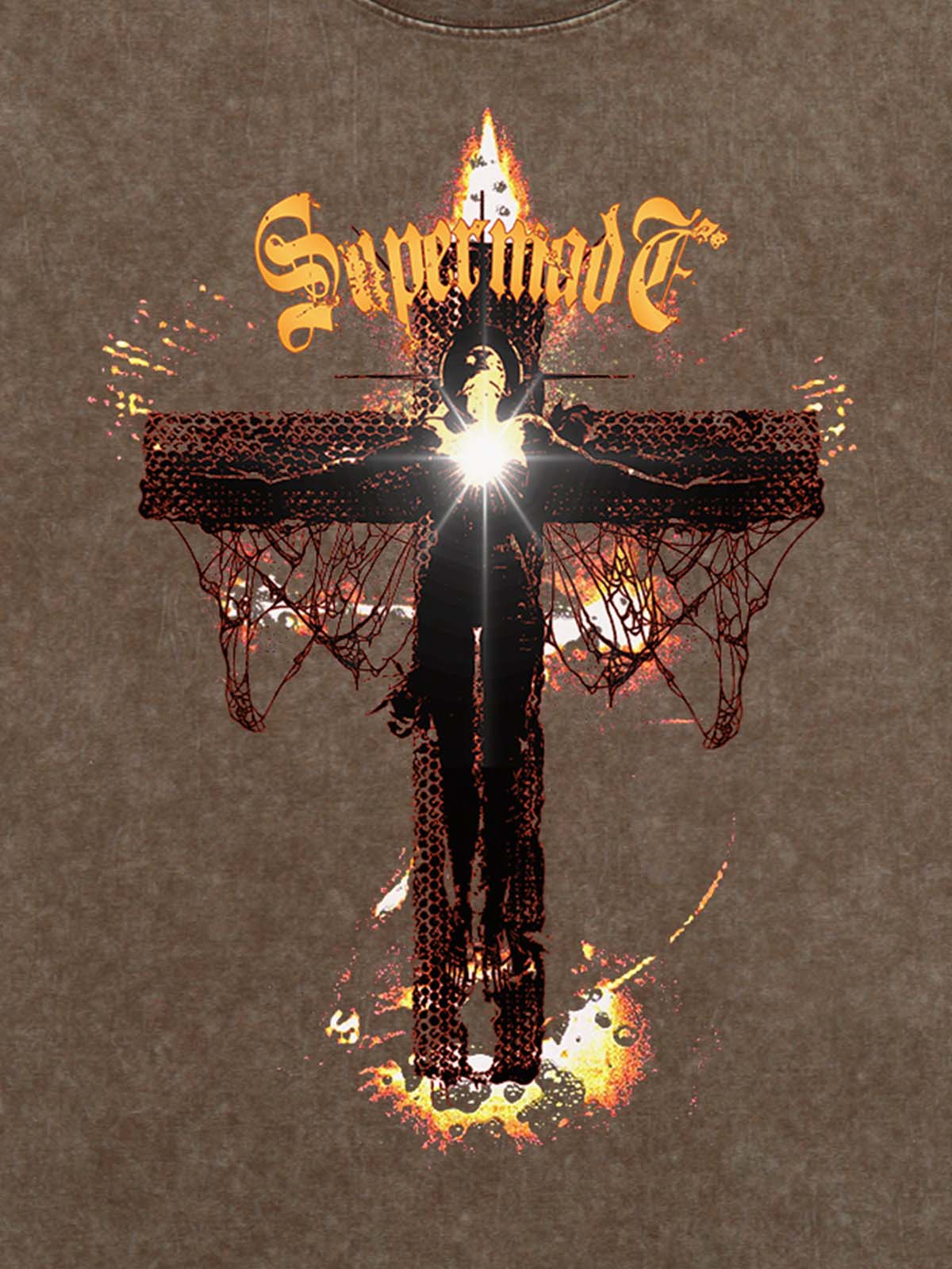 Washed Gothic Cross Graphic T-Shirt 
