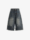 Frayed Layered Paneled Denim Jorts