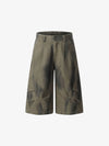 Olive Washed Wide-Leg Cargo Shorts