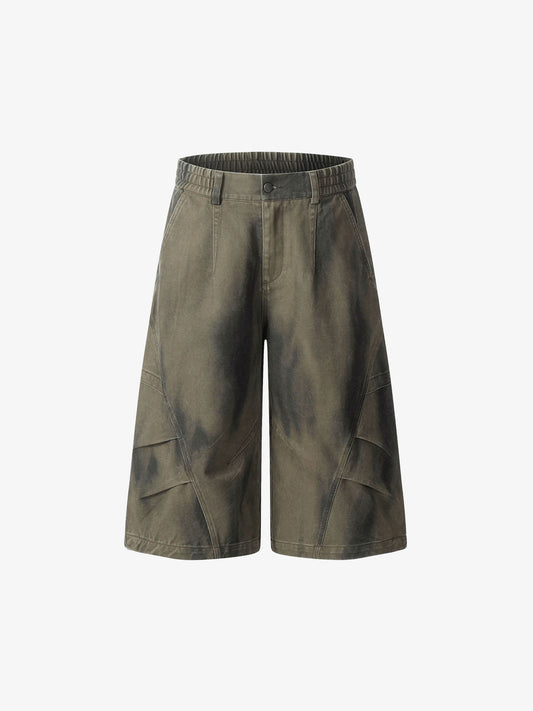 Olive Washed Wide-Leg Cargo Shorts