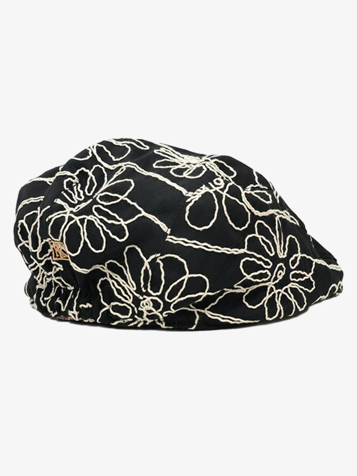 Floral Embroidered Cotton Flat Cap 