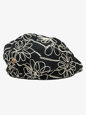 Floral Embroidered Cotton Flat Cap 