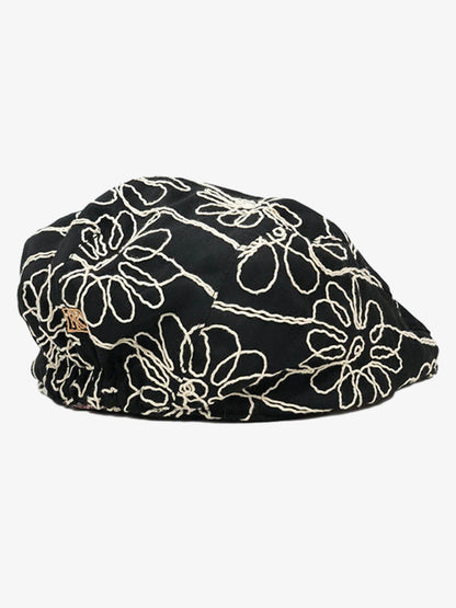 Floral Embroidered Cotton Flat Cap 