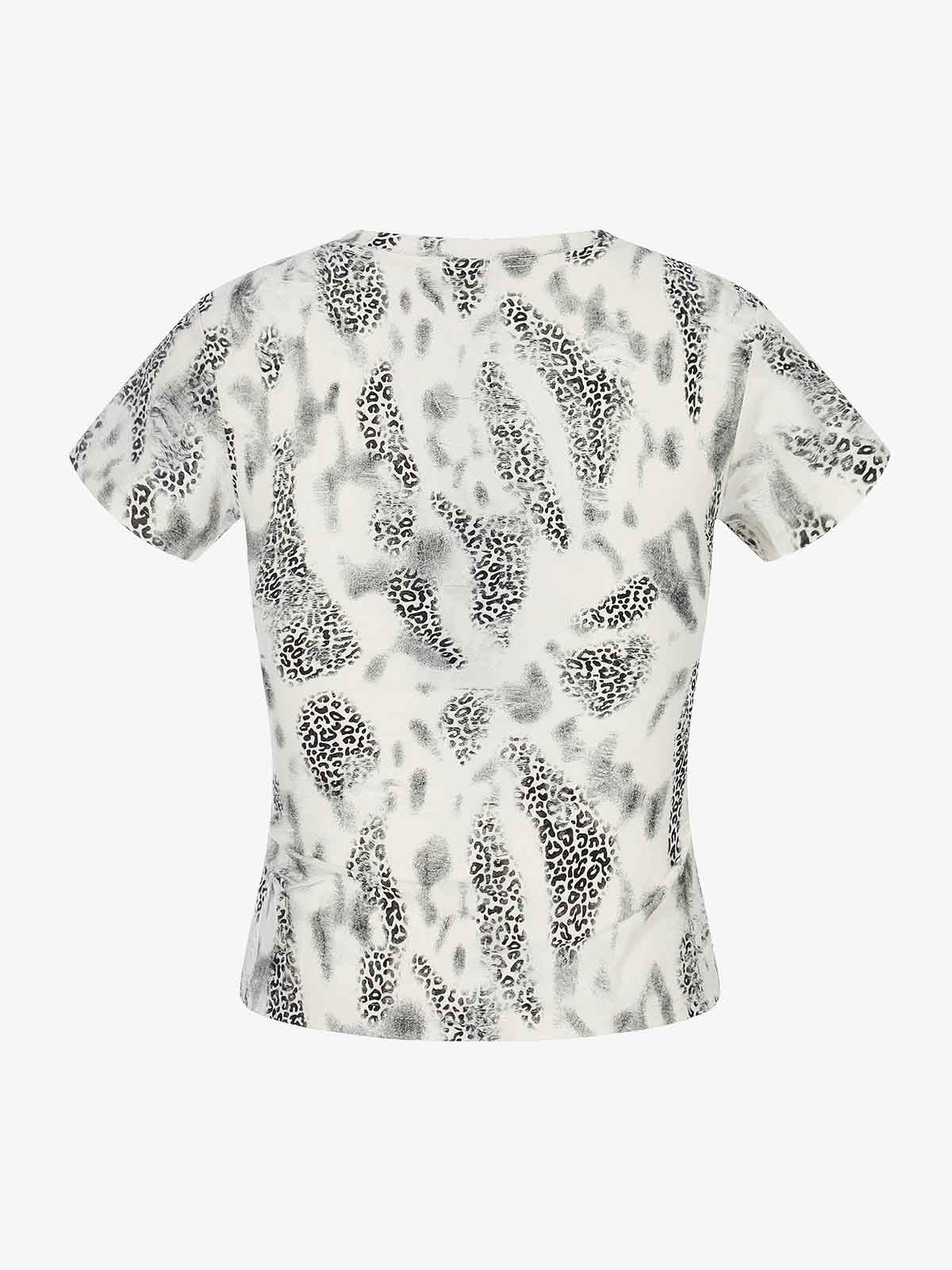 Glossy Cross Leopard Slim Fit Distressed T-Shirt 