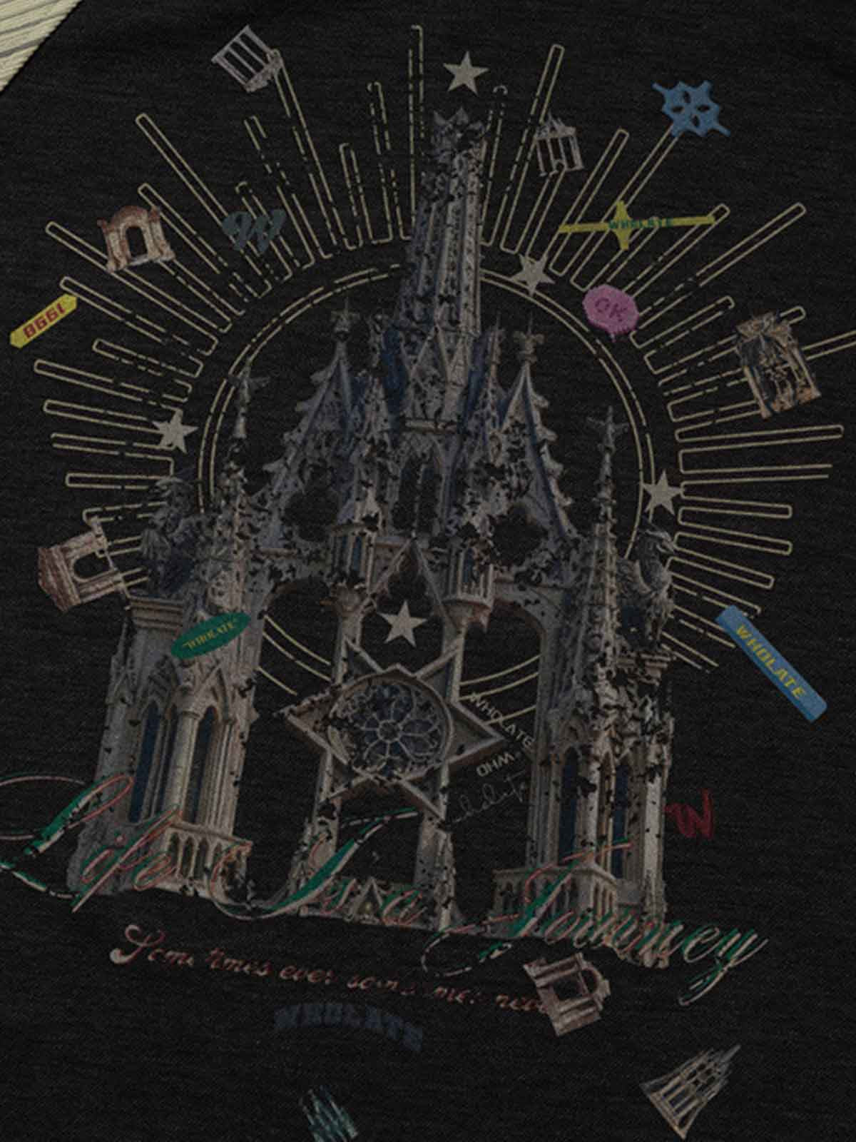 Gothic Castle Graphic Raglan Sleeve T-Shirt 
