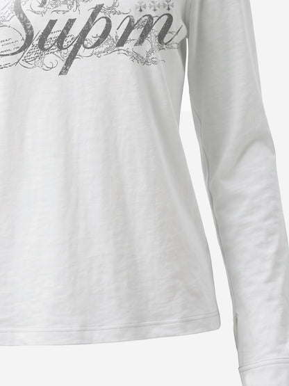 Logo Epaulette Stand Collar Long Sleeves Tee