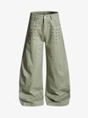 Heavy-Duty Studded Curved Wide-Leg Pants
