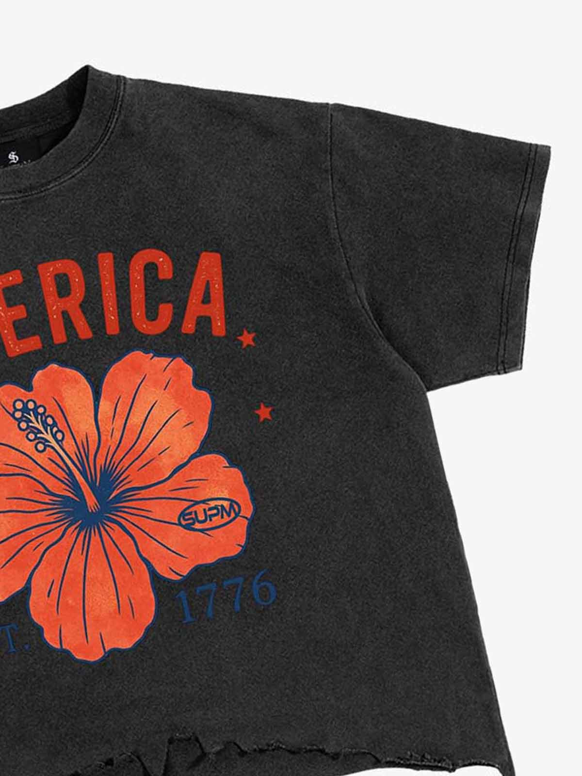Acid Wash Ripped Floral T-Shirt