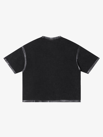 Black Distressed Oversized T-Shirt with Abstract White Print