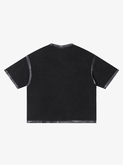 Black Distressed Oversized T-Shirt with Abstract White Print