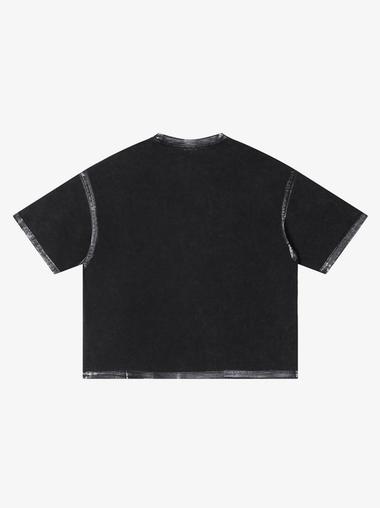 Black Distressed Oversized T-Shirt with Abstract White Print