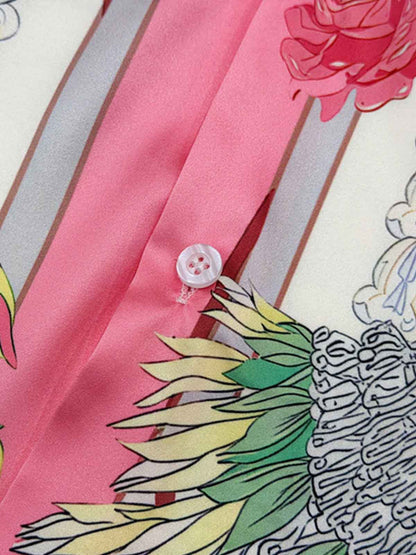 Baroque Floral Satin Cuban Shirt 