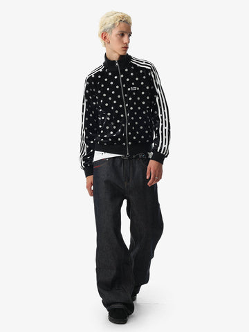 Polka Dot Stand Collar Zip Jacket