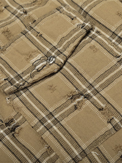 Distressed Raw Edge Plaid Shirt 
