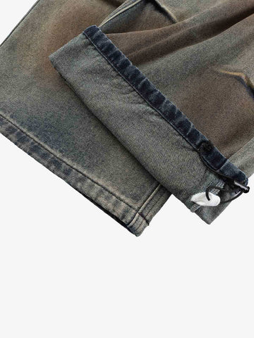 Gradient Sandwash Detachable Tie Baggy Jeans