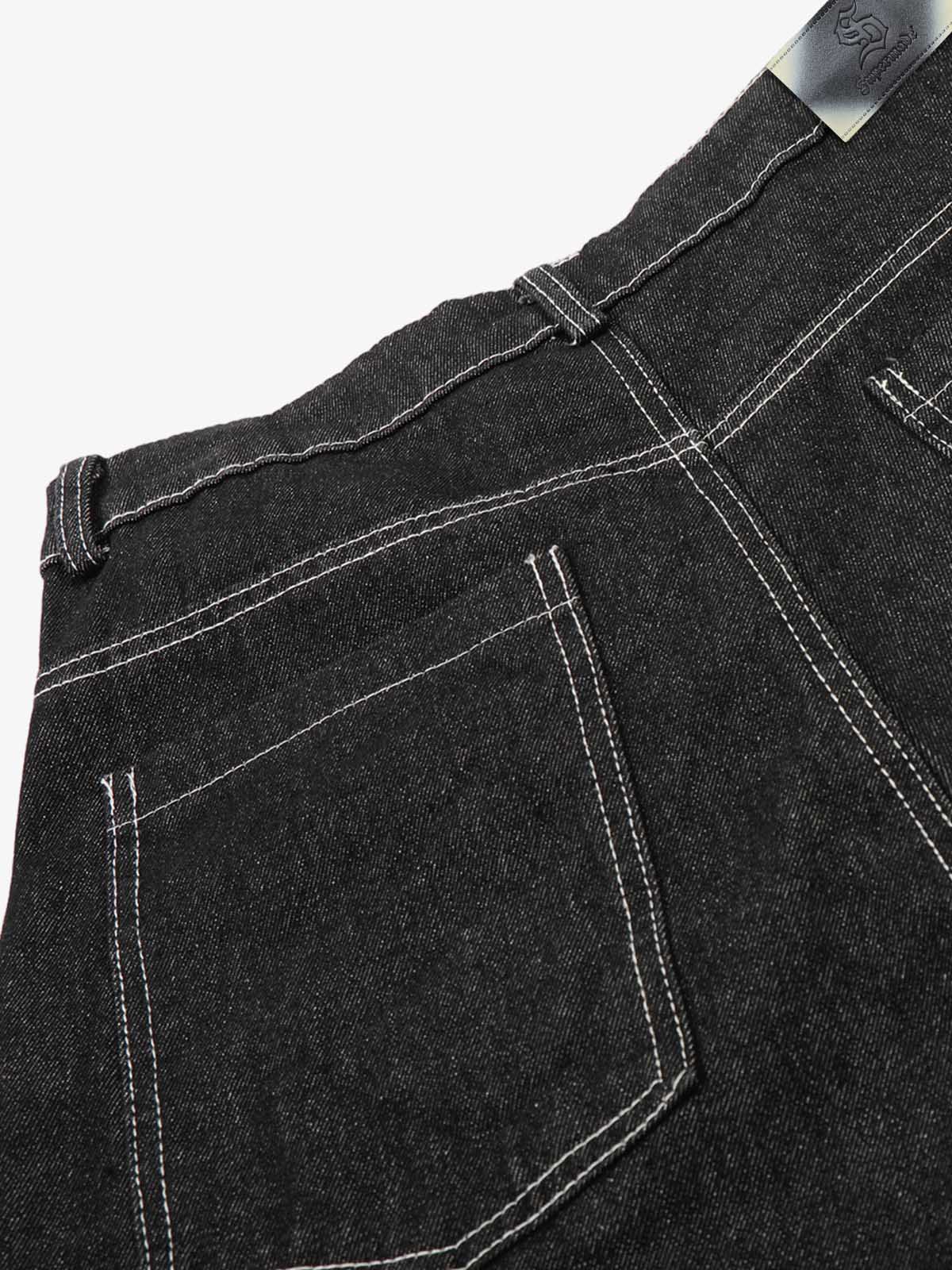 Contrast Stitching Flame Denim Shorts