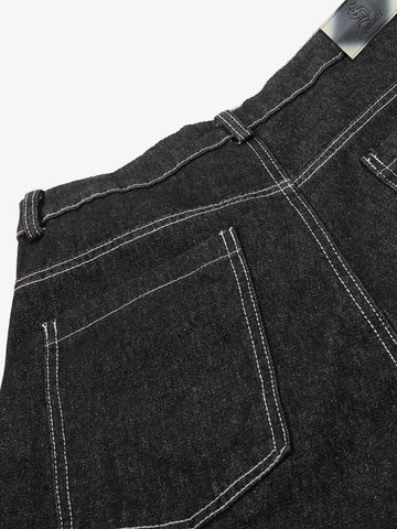 Contrast Stitching Flame Denim Shorts