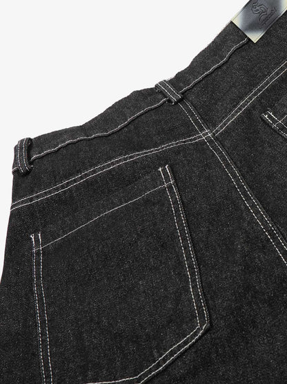 Contrast Stitching Flame Denim Shorts