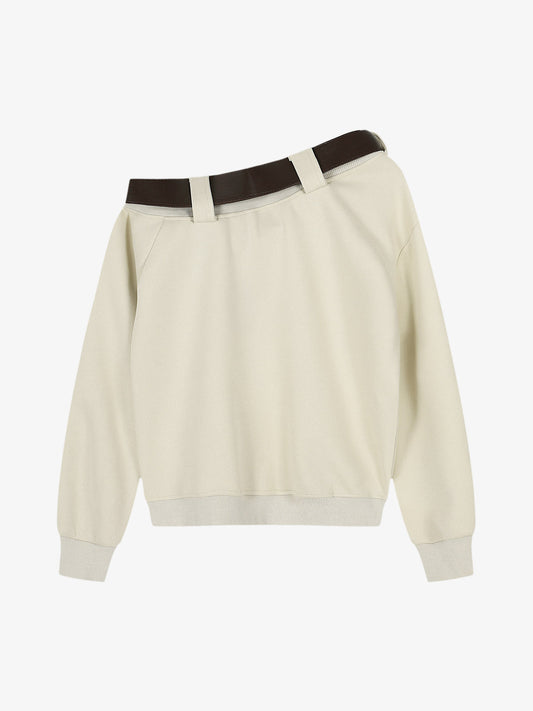 Necklace Graphic Belt Detail Off-Shoulder Sweatshirt